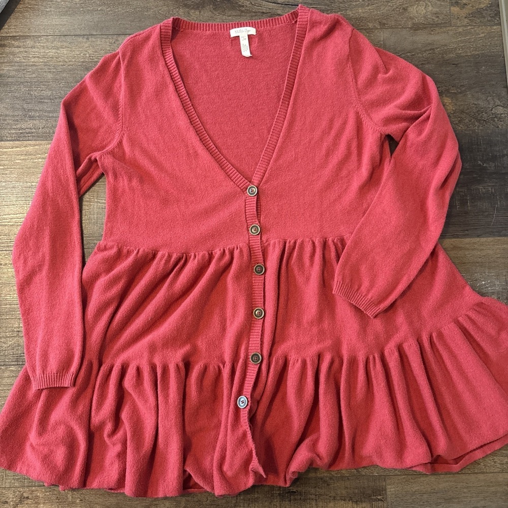 Matilda Jane Love Me Tender Tiered Cardigan Sweater Size Small Red Ruffle
